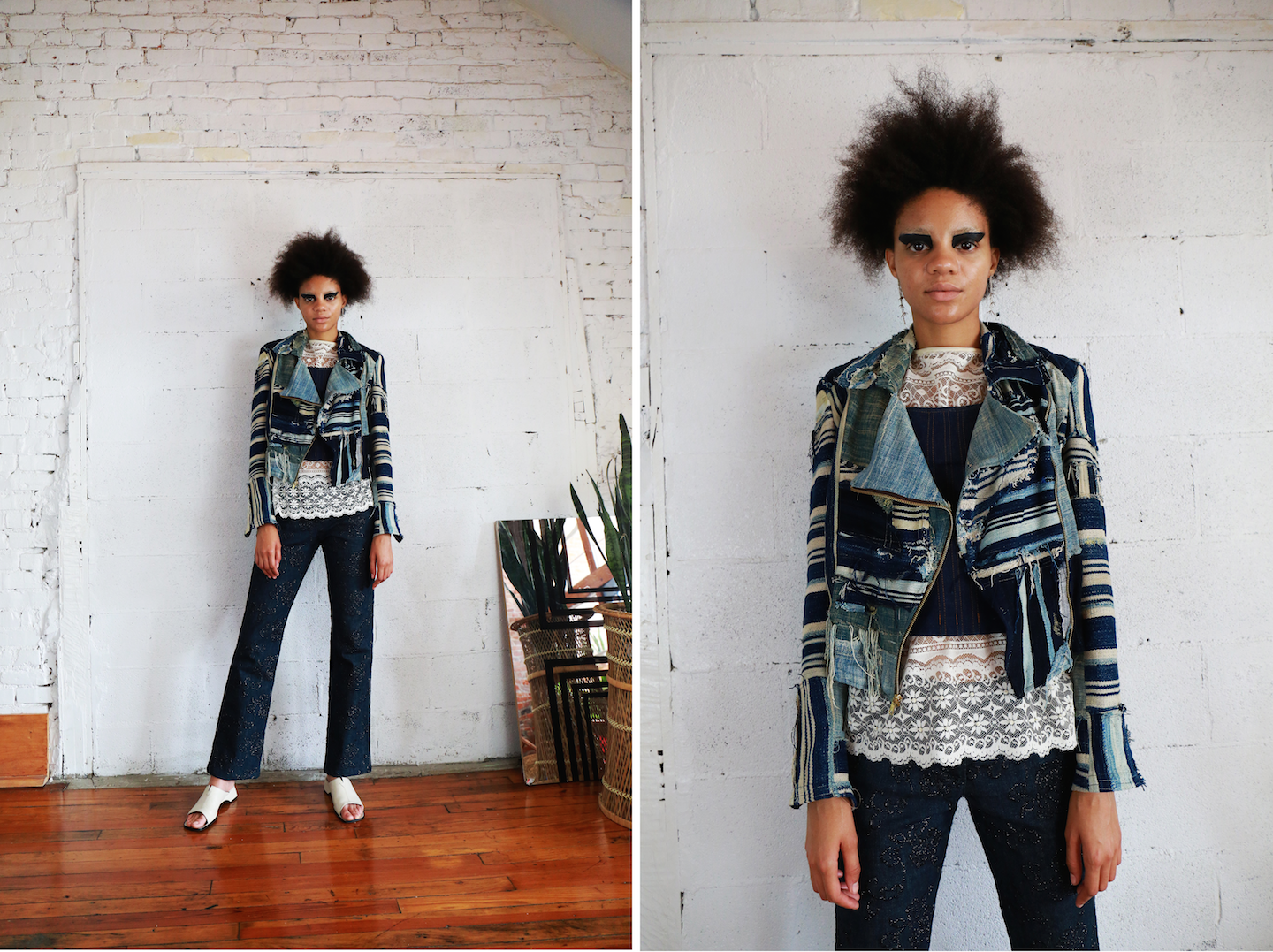 OO42. SPLINTER African Indigo Collage Moto Jacket — Hadley Clark
